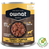 100% Натурална, консервирана храна за кучета OWNAT WETLINE Turkey with Pumpkin БЕЗ ЗЪРНО,  със 65% прясно пуешко месо, тиква и зехтин